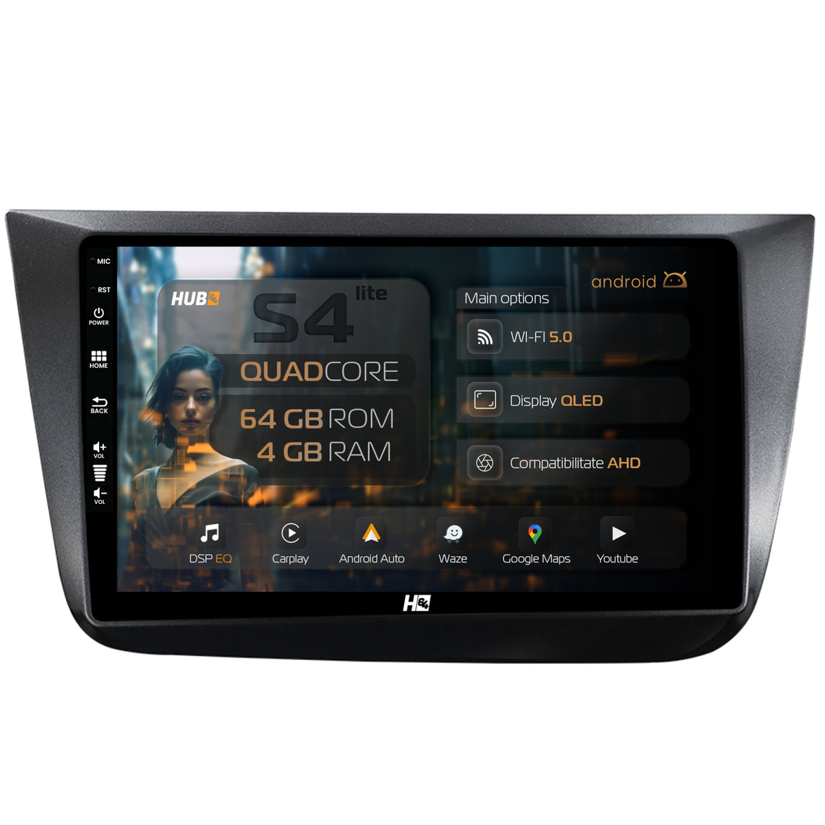 Navigatie HUB64 Seat Altea/Toledo (2005-2012), 4GB RAM, Android, Quadcore, DSP, GPS, Wi-FI, Carplay, Android Auto, USB, Bluetooth, Waze, Touchscreen, 9 inch
