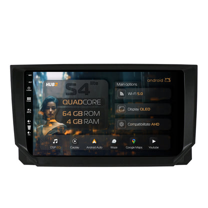 Navigatie HUB64 Seat Ibiza (2017+), 4GB RAM, Android, Quadcore, DSP, GPS, Wi-FI, Carplay, Android Auto, USB, Bluetooth, Waze, Touchscreen, 9 inch