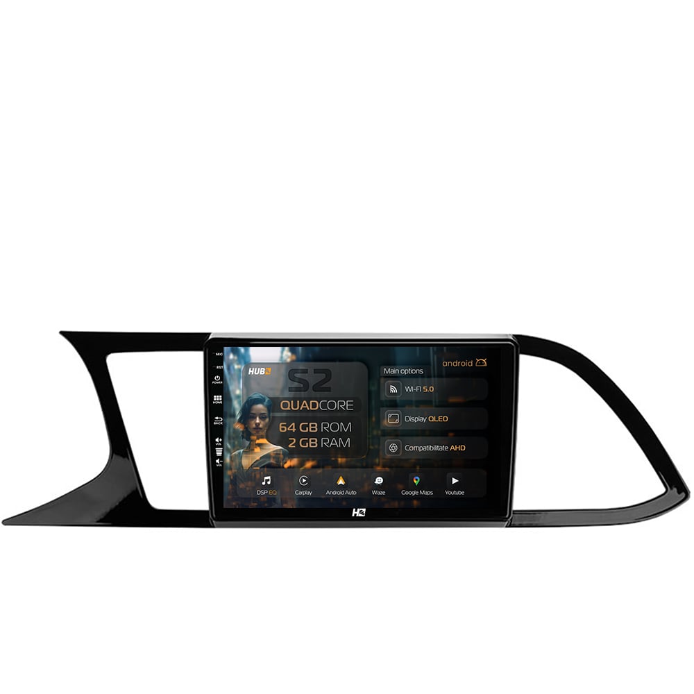 Navigatie HUB64 Seat Leon 3 (2014-2020), 2GB RAM, Android, GPS, Wi-FI, Carplay, Android Auto, USB, Bluetooth, Radio, Waze, Touchscreen, 9 inch