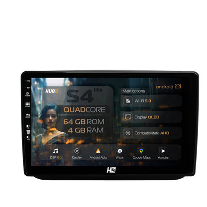 Navigatie HUB64 Skoda Fabia (2007-2014), 4GB RAM, Android, Quadcore, DSP, GPS, Wi-FI, Carplay, Android Auto, USB, Bluetooth, Waze, Touchscreen, 10.1 Inch