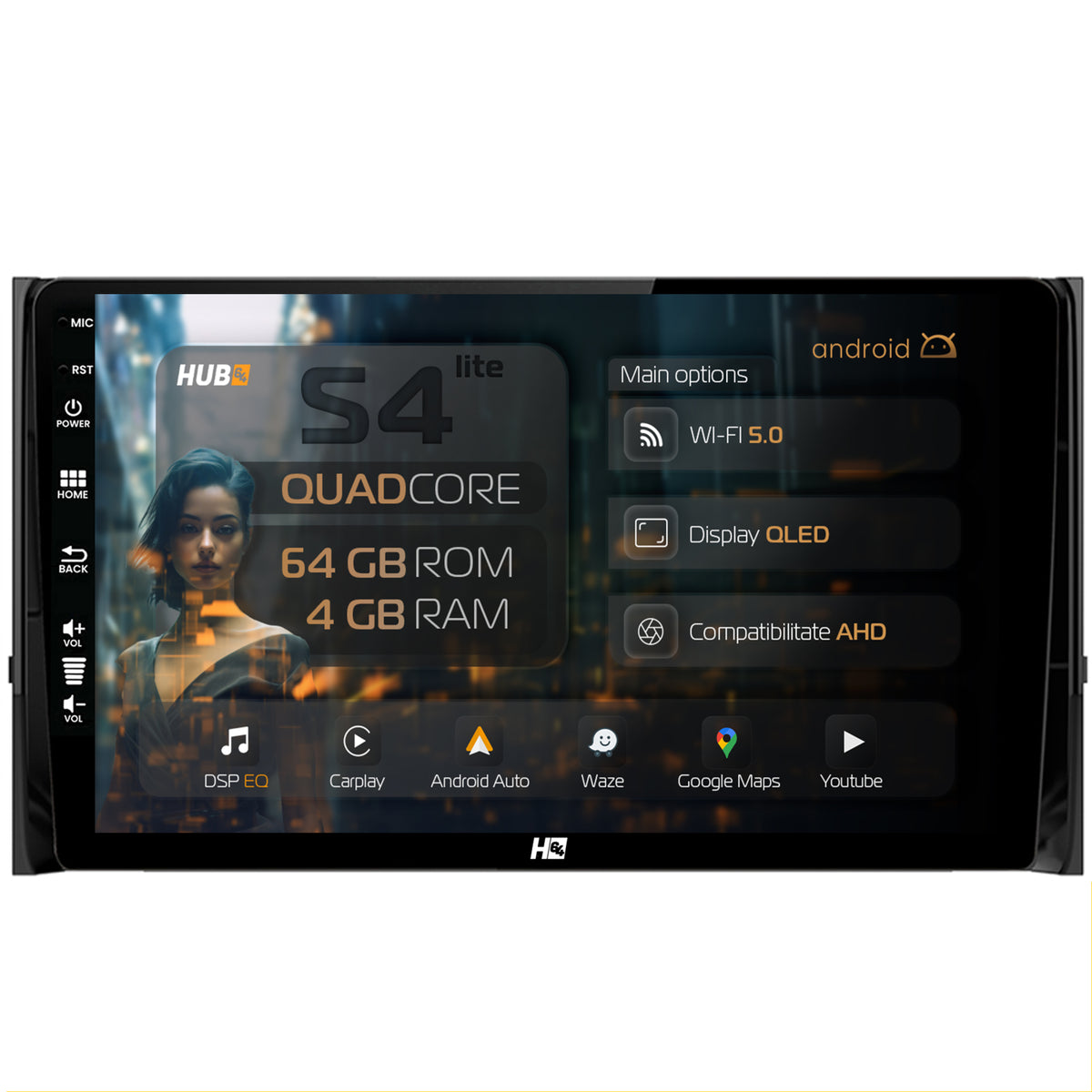 Navigatie HUB64 Skoda Kodiaq, 4GB RAM, Android, Quadcore, DSP, GPS, Wi-FI, Carplay, Android Auto, USB, Bluetooth, Waze, Touchscreen, 10.1 Inch