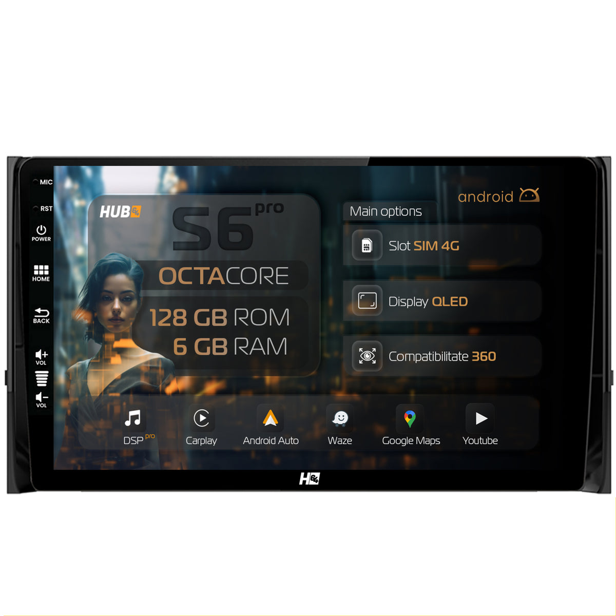 Navigatie HUB64 Skoda Kodiaq, 6GB RAM, Android, Octacore, Slot Sim 4G, DSP, GPS, Wi-FI, Carplay, Android Auto, USB, Bluetooth, Waze, Touchscreen, 10.1 Inch