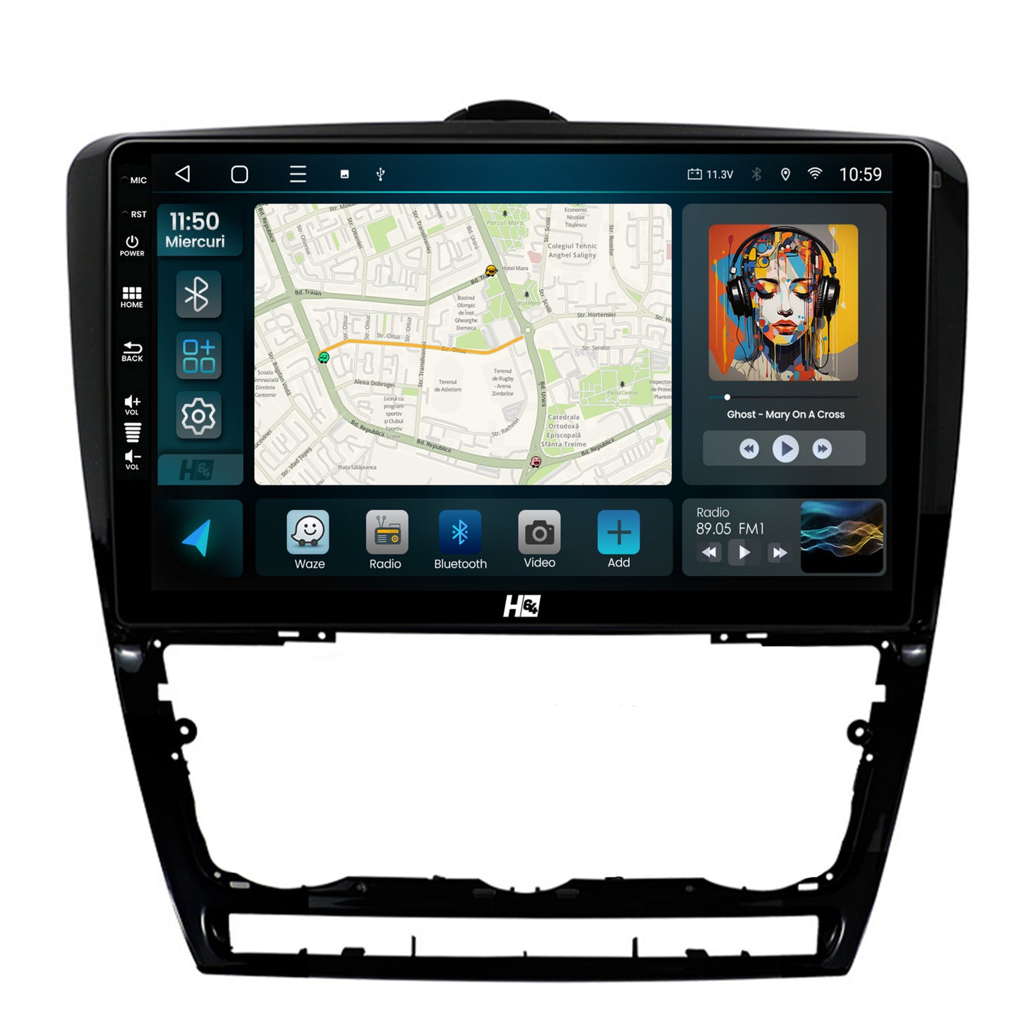 Navigatie HUB64 Skoda Octavia 2, 2GB RAM, Android, GPS, Wi-FI, Carplay, Android Auto, USB, Bluetooth, Radio, Waze, Touchscreen, 10.1 inch