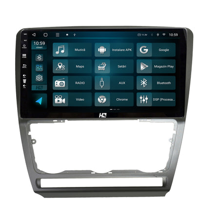 Navigatie HUB64 Skoda Octavia 2, 4GB RAM, Android, Quadcore, DSP, GPS, Wi-FI, Carplay, Android Auto, USB, Bluetooth, Waze, Touchscreen, 10.1 Inch