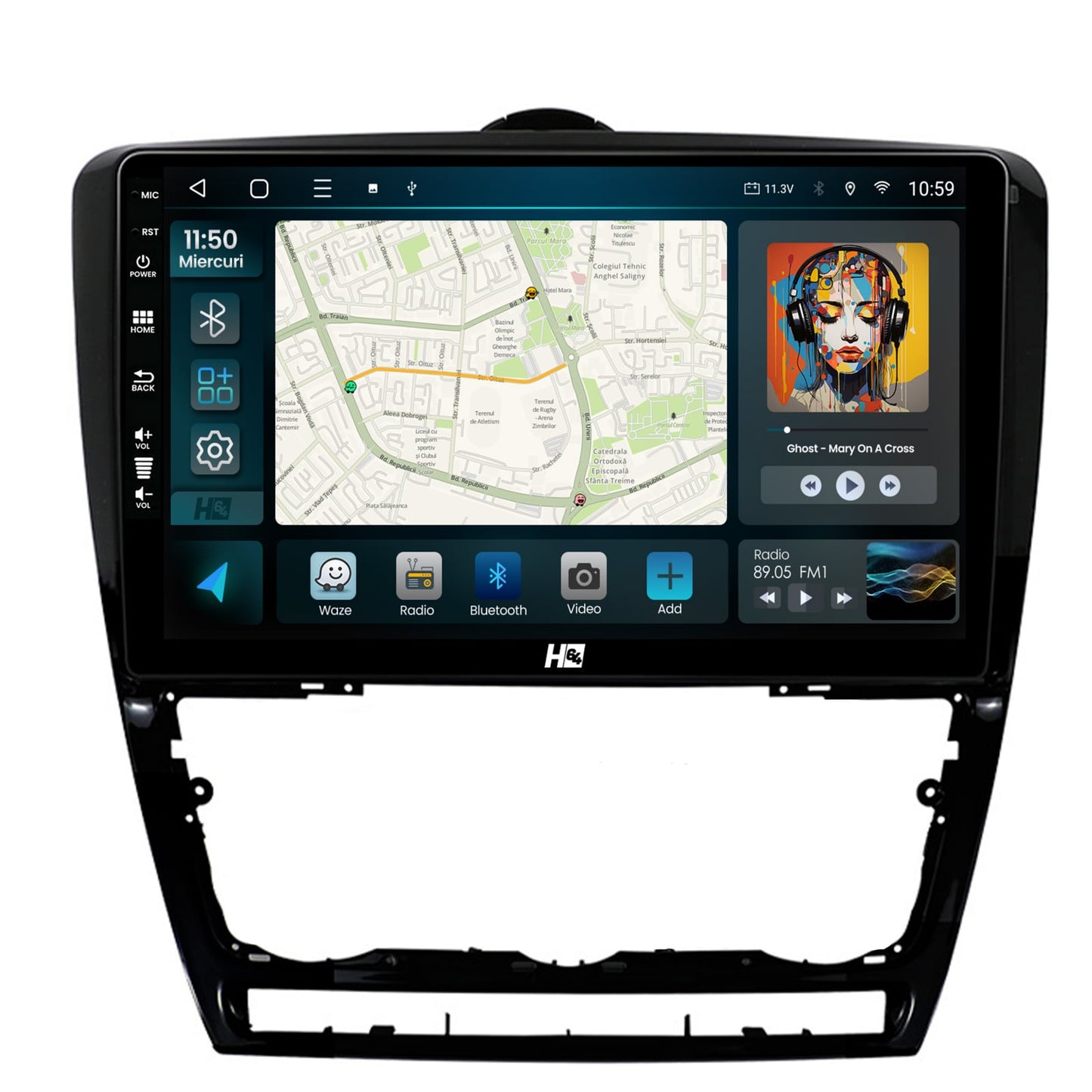 Navigatie HUB64 Skoda Octavia 2, 4GB RAM, Android, Octacore, Slot Sim 4G, DSP, GPS, Wi-FI, Carplay, Android Auto, USB, Bluetooth, Waze, Touchscreen, 10.1 Inch