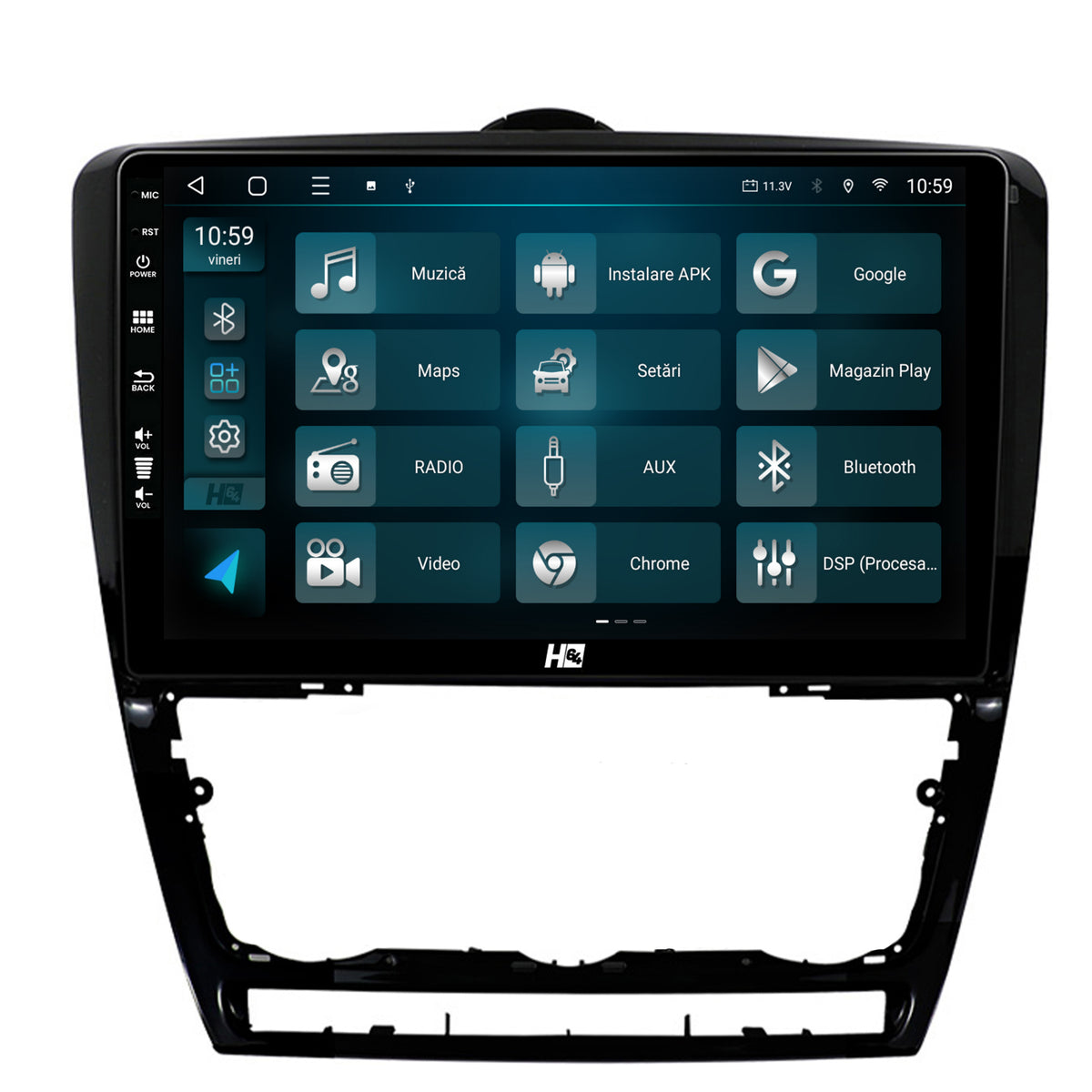 Navigatie HUB64 Skoda Octavia 2, 4GB RAM, Android, Quadcore, DSP, GPS, Wi-FI, Carplay, Android Auto, USB, Bluetooth, Waze, Touchscreen, 10.1 Inch