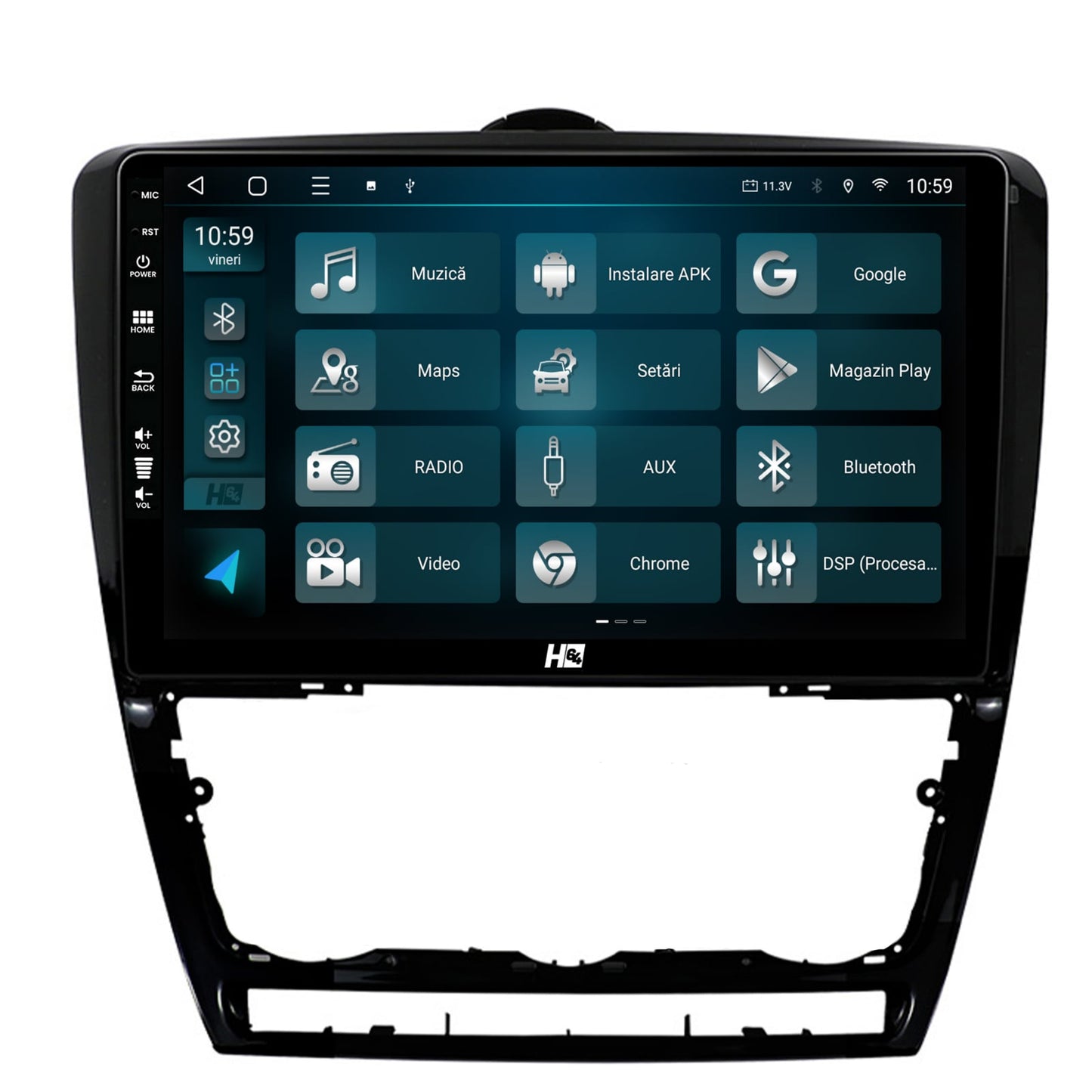 Navigatie HUB64 Skoda Octavia 2, 4GB RAM, Android, Quadcore, DSP, GPS, Wi-FI, Carplay, Android Auto, USB, Bluetooth, Waze, Touchscreen, 10.1 Inch
