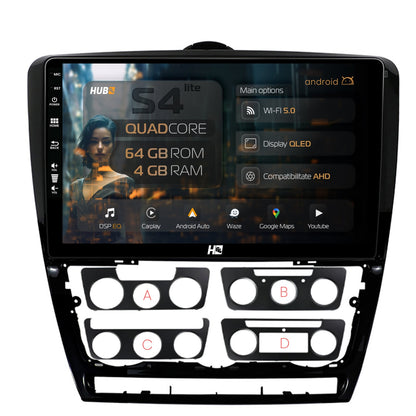Navigatie HUB64 Skoda Octavia 2, 4GB RAM, Android, Quadcore, DSP, GPS, Wi-FI, Carplay, Android Auto, USB, Bluetooth, Waze, Touchscreen, 10.1 Inch