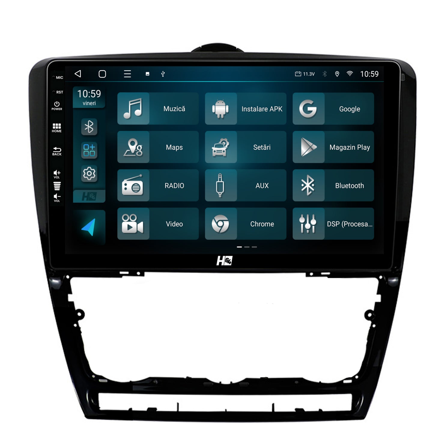 Navigatie HUB64 Skoda Octavia 2, 8GB RAM, Android, Octacore, Slot Sim 4G, DSP, GPS, Wi-FI, Carplay, Android Auto, USB, Bluetooth, Waze, Touchscreen, 10.1 Inch