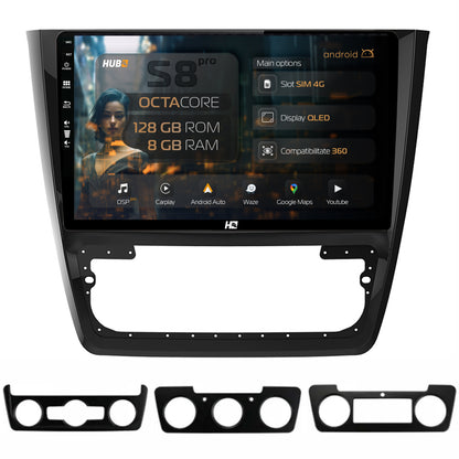 Navigatie HUB64 Skoda Yeti, 8GB RAM, Android, Octacore, Slot Sim 4G, DSP, GPS, Wi-FI, Carplay, Android Auto, USB, Bluetooth, Waze, Touchscreen, 10.1 Inch