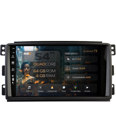 Navigatie HUB64 Smart For Two (2007-2010), 4GB RAM, Android, Quadcore, DSP, GPS, Wi-FI, Carplay, Android Auto, USB, Bluetooth, Waze, Touchscreen, 9 inch