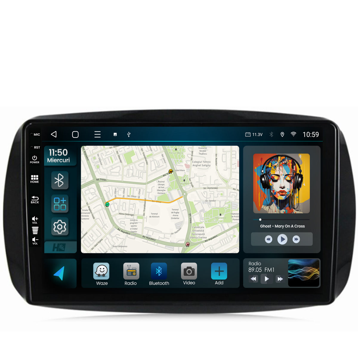 Navigatie HUB64 Smart For Two (2016-Prezent), 2GB RAM, Android, GPS, Wi-FI, Carplay, Android Auto, USB, Bluetooth, Radio, Waze, Touchscreen, 9 inch