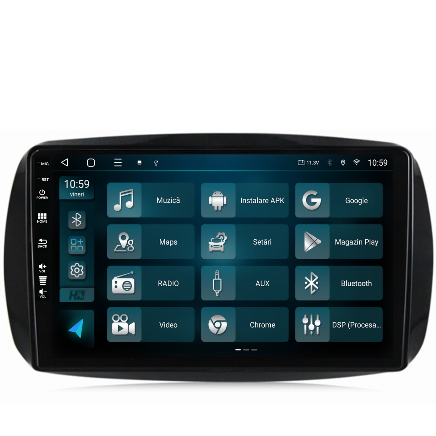 Navigatie HUB64 Smart For Two (2016-Prezent), 2GB RAM, Android, GPS, Wi-FI, Carplay, Android Auto, USB, Bluetooth, Radio, Waze, Touchscreen, 9 inch