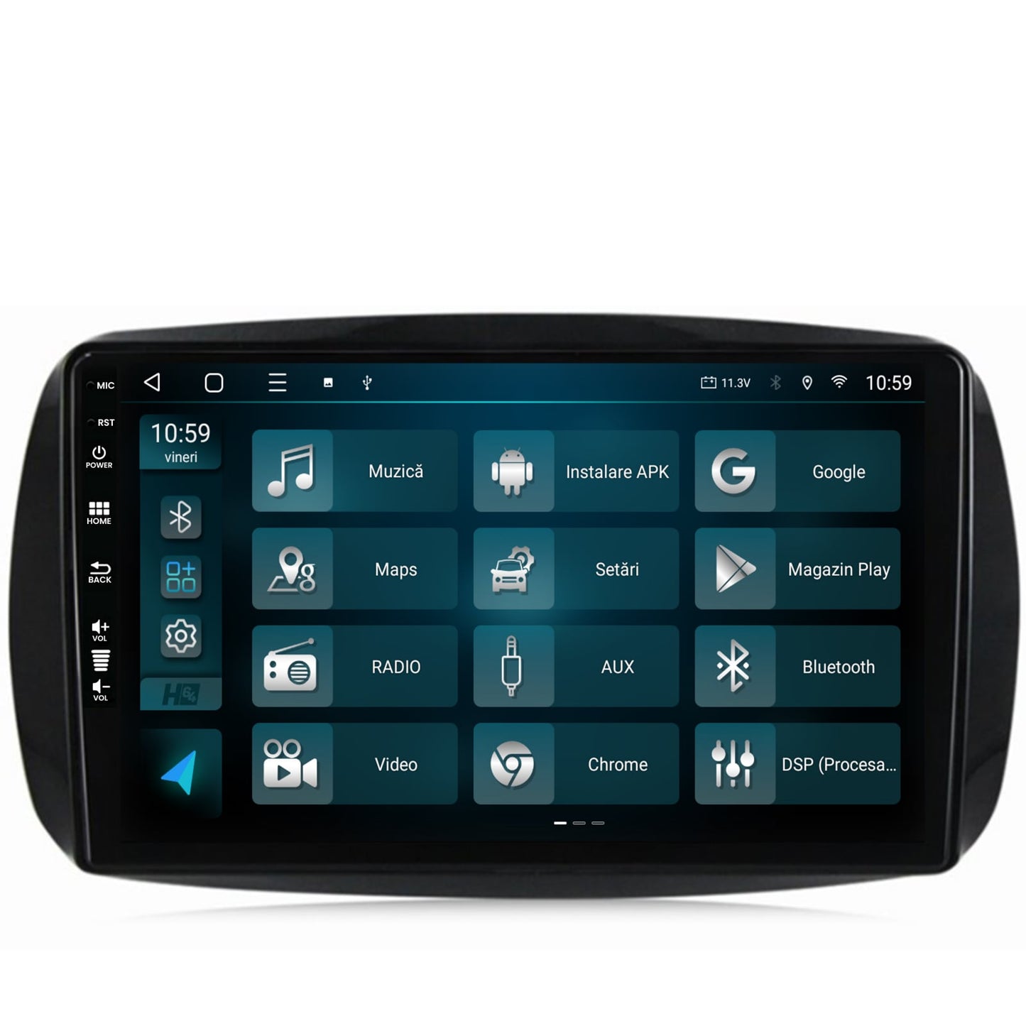 Navigatie HUB64 Smart For Two (2016-Prezent), 8GB RAM, Android, Octacore, Slot Sim 4G, DSP, GPS, Wi-FI, Carplay, Android Auto, USB, Bluetooth, Waze, Touchscreen, 9 Inch