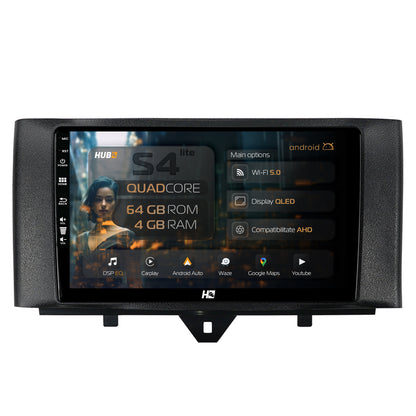 Navigatie HUB64 Smart Fortwo (2010-2015), 4GB RAM, Android, Quadcore, DSP, GPS, Wi-FI, Carplay, Android Auto, USB, Bluetooth, Waze, Touchscreen, 9 inch