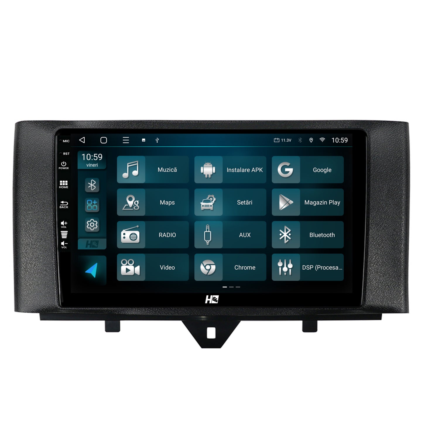 Navigatie HUB64 Smart Fortwo (2010-2015), 8GB RAM, Android, Octacore, Slot Sim 4G, DSP, GPS, Wi-FI, Carplay, Android Auto, USB, Bluetooth, Waze, Touchscreen, 9 Inch