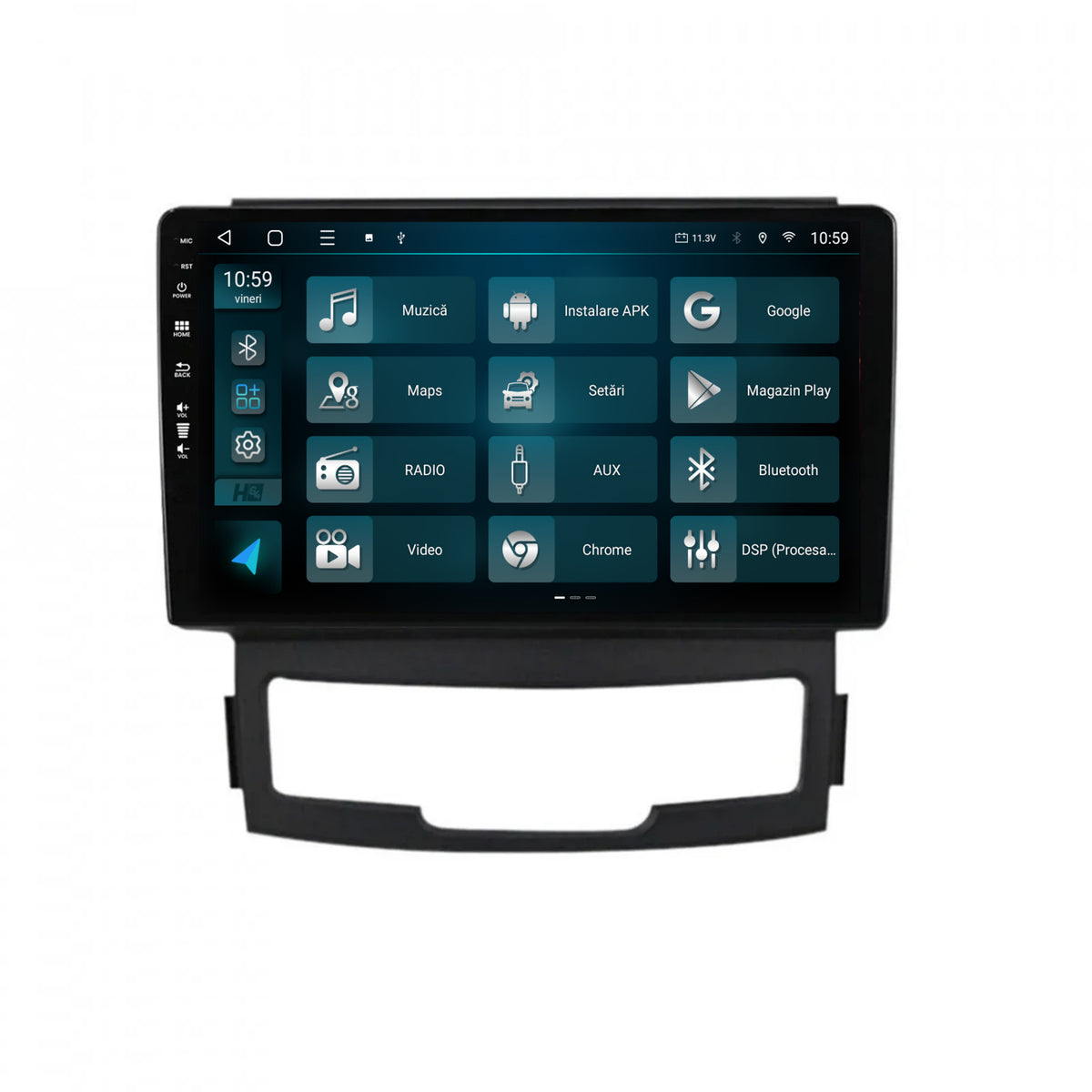 Navigatie HUB64 Ssang Yong Korando (2010-2013), 8GB RAM, Android, Octacore, Slot Sim 4G, DSP, GPS, Wi-FI, Carplay, Android Auto, USB, Bluetooth, Waze, Touchscreen, 9 Inch