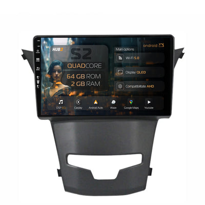 Navigatie HUB64 Ssangyong Korando (2013-2019), 2GB RAM, Android, GPS, Wi-FI, Carplay, Android Auto, USB, Bluetooth, Radio, Waze, Touchscreen, 9 inch
