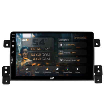 Navigatie HUB64 Suzuki Grand Vitara (2005-2015), 4GB RAM, Android, Octacore, Slot Sim 4G, DSP, GPS, Wi-FI, Carplay, Android Auto, USB, Bluetooth, Waze, Touchscreen, 9 inch