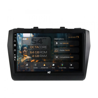 Navigatie HUB64 Suzuki Swift (2017+), 4GB RAM, Android, Octacore, Slot Sim 4G, DSP, GPS, Wi-FI, Carplay, Android Auto, USB, Bluetooth, Waze, Touchscreen, 9 Inch