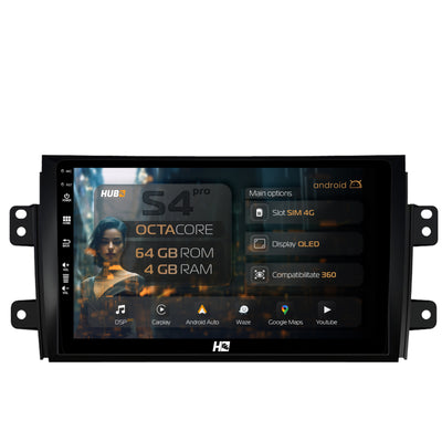 Navigatie HUB64 Suzuki SX4 / Fiat Sedici, 4GB RAM, Android, Octacore, Slot Sim 4G, DSP, GPS, Wi-FI, Carplay, Android Auto, USB, Bluetooth, Waze, Touchscreen, 9 inch