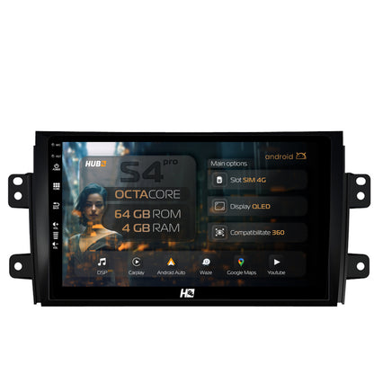 Navigatie HUB64 Suzuki SX4 / Fiat Sedici, 4GB RAM, Android, Octacore, Slot Sim 4G, DSP, GPS, Wi-FI, Carplay, Android Auto, USB, Bluetooth, Waze, Touchscreen, 9 inch