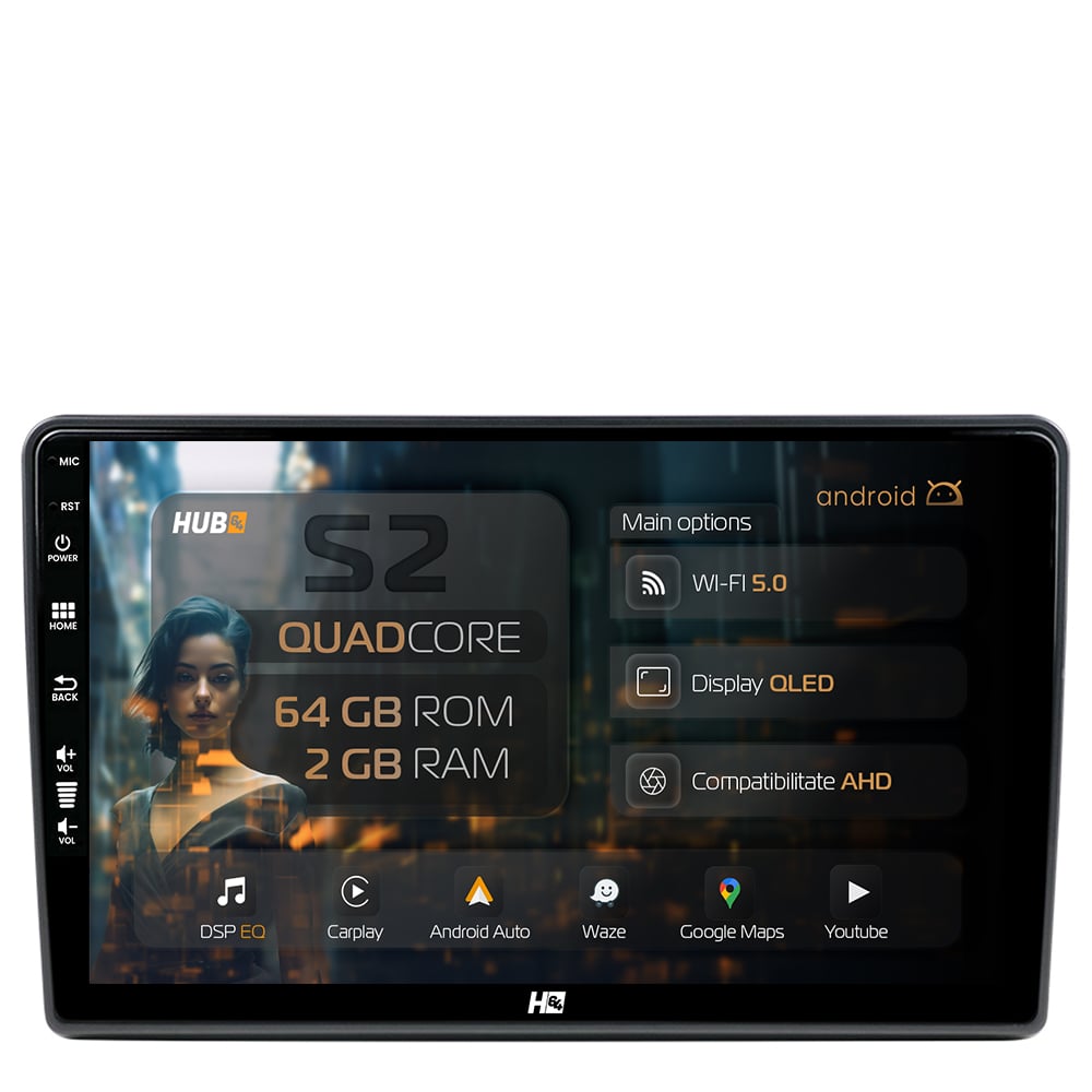 Navigatie HUB64 Toyota Auris (2006-2012), 2GB RAM, Android, GPS, Wi-FI, Carplay, Android Auto, USB, Bluetooth, Radio, Waze, Touchscreen, 9 inch