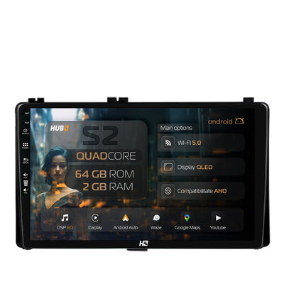 Navigatie HUB64 Toyota Auris/ Corolla (2016+), 2GB RAM, Android, GPS, Wi-FI, Carplay, Android Auto, USB, Bluetooth, Radio, Waze, Touchscreen, 9 inch