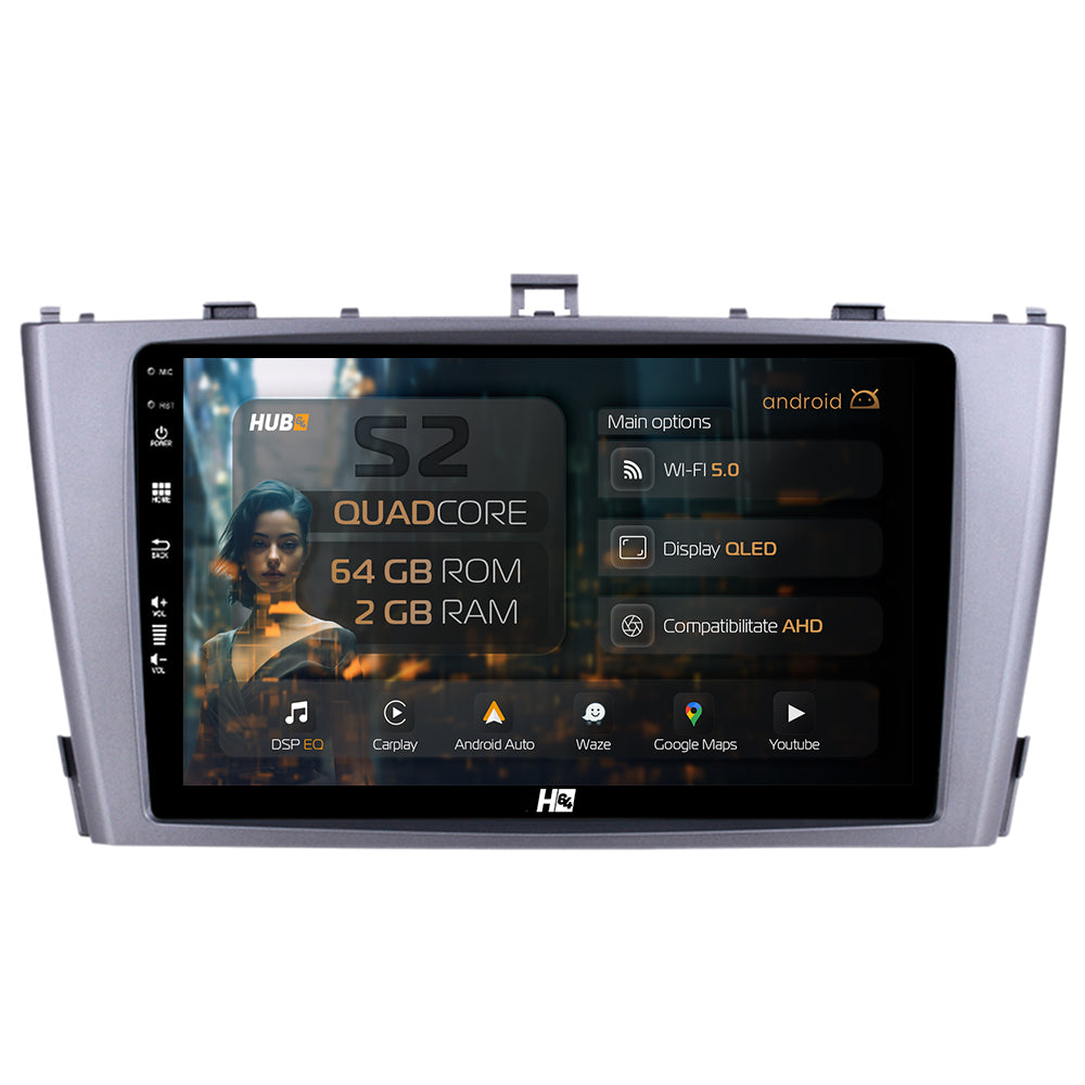 Navigatie HUB64 Toyota Avensis (2008-2015), 2GB RAM, Android, GPS, Wi-FI, Carplay, Android Auto, USB, Bluetooth, Radio, Waze, Touchscreen, 9 inch