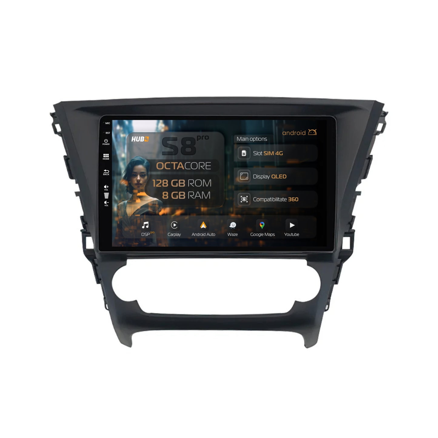 Navigatie HUB64 Toyota Avensis (2015-2018), 8GB RAM, Android, Octacore, Slot Sim 4G, DSP, GPS, Wi-FI, Carplay, Android Auto, USB, Bluetooth, Waze, Touchscreen, 10.1 Inch