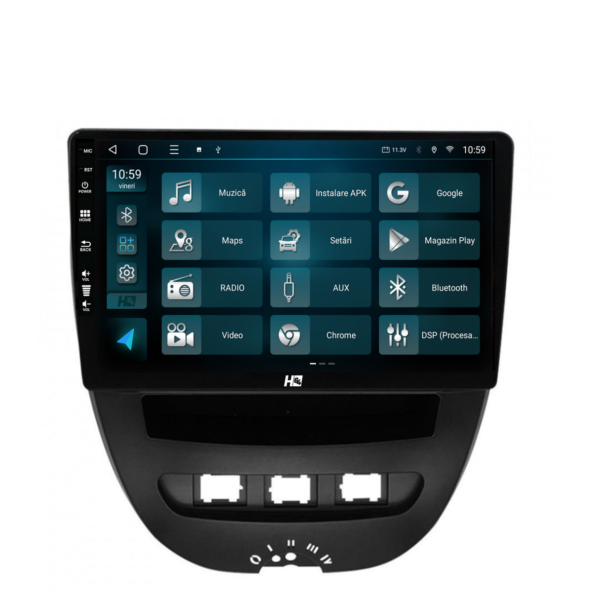 Navigatie HUB64 Toyota AYGO / Citroen C1 (2005-2014), 4GB RAM, Android, Quadcore, DSP, GPS, Wi-FI, Carplay, Android Auto, USB, Bluetooth, Waze, Touchscreen, 10.1 Inch