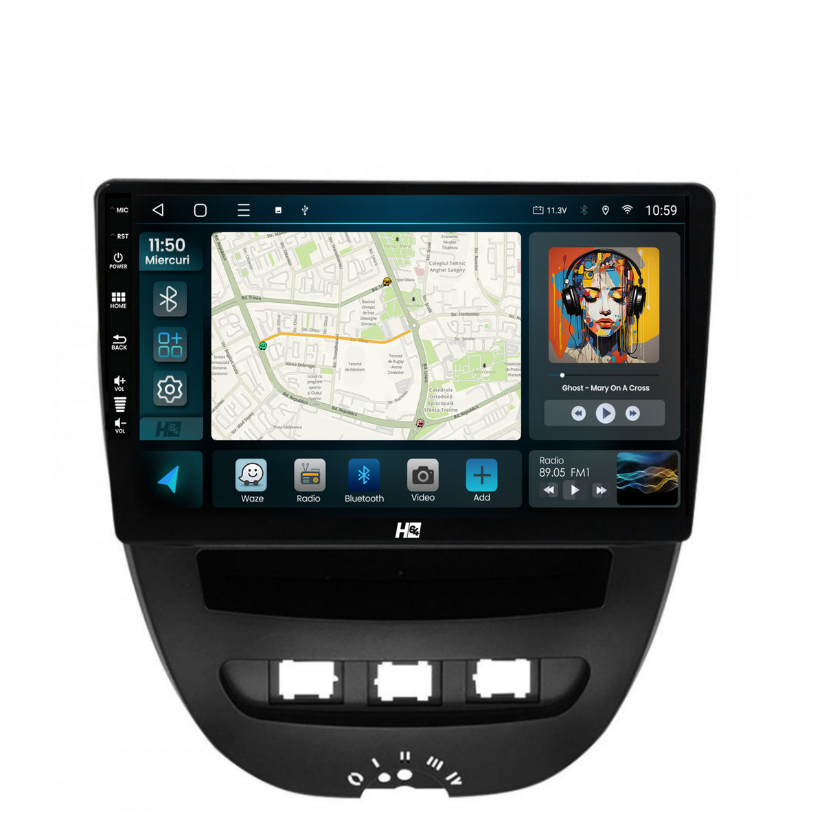 Navigatie HUB64 Toyota AYGO / Citroen C1 (2005-2014), 4GB RAM, Android, Quadcore, DSP, GPS, Wi-FI, Carplay, Android Auto, USB, Bluetooth, Waze, Touchscreen, 10.1 Inch