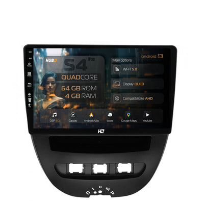 Navigatie HUB64 Toyota AYGO / Citroen C1 (2005-2014), 4GB RAM, Android, Quadcore, DSP, GPS, Wi-FI, Carplay, Android Auto, USB, Bluetooth, Waze, Touchscreen, 10.1 Inch