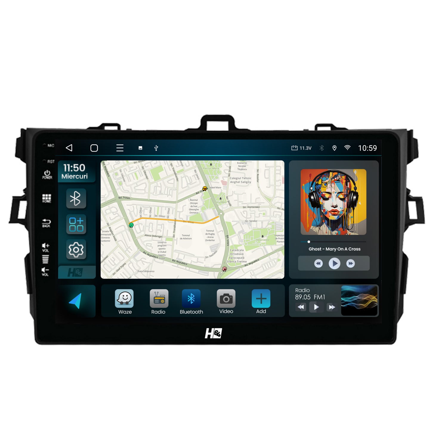 Navigatie HUB64 Toyota Corolla (2007-2013), 8GB RAM, Android, Octacore, Slot Sim 4G, DSP, GPS, Wi-FI, Carplay, Android Auto, USB, Bluetooth, Waze, Touchscreen, 9 Inch