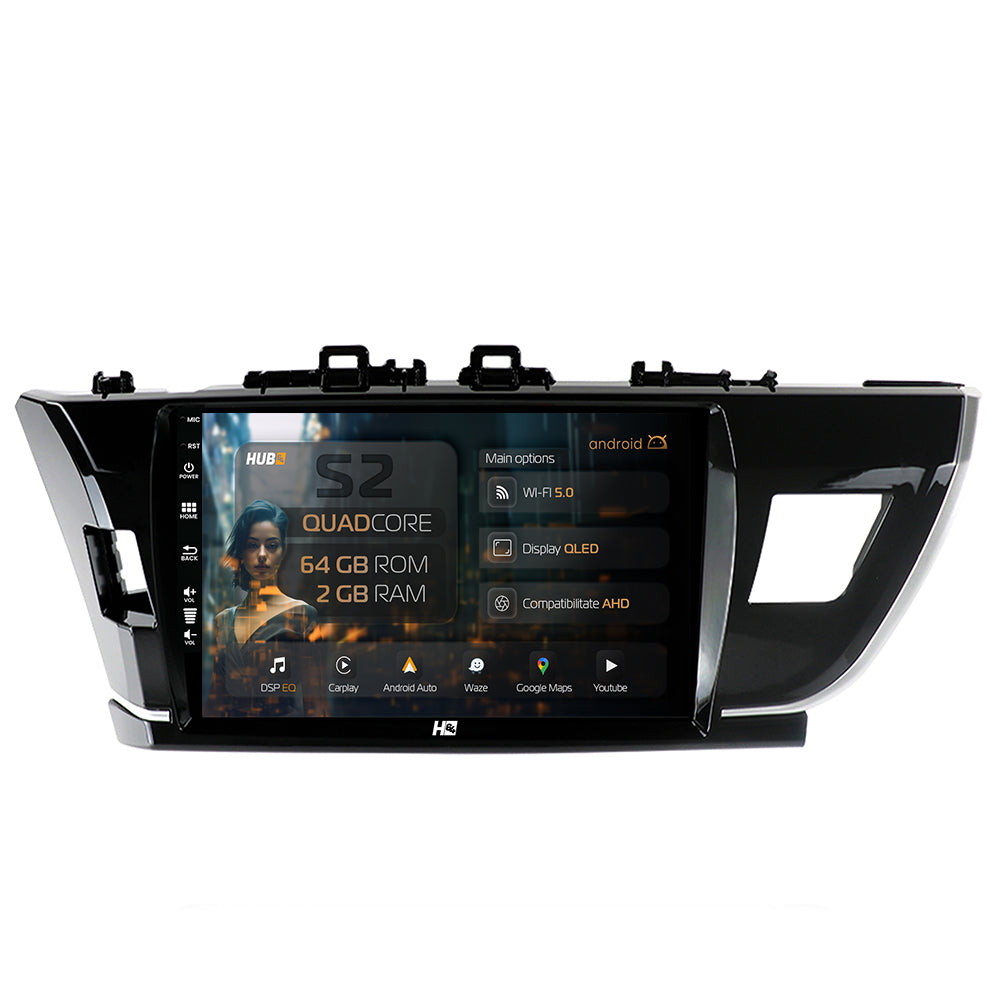 Navigatie HUB64 Toyota Corolla (2012-2016), 2GB RAM, Android, GPS, Wi-FI, Carplay, Android Auto, USB, Bluetooth, Radio, Waze, Touchscreen, 10.1 inch
