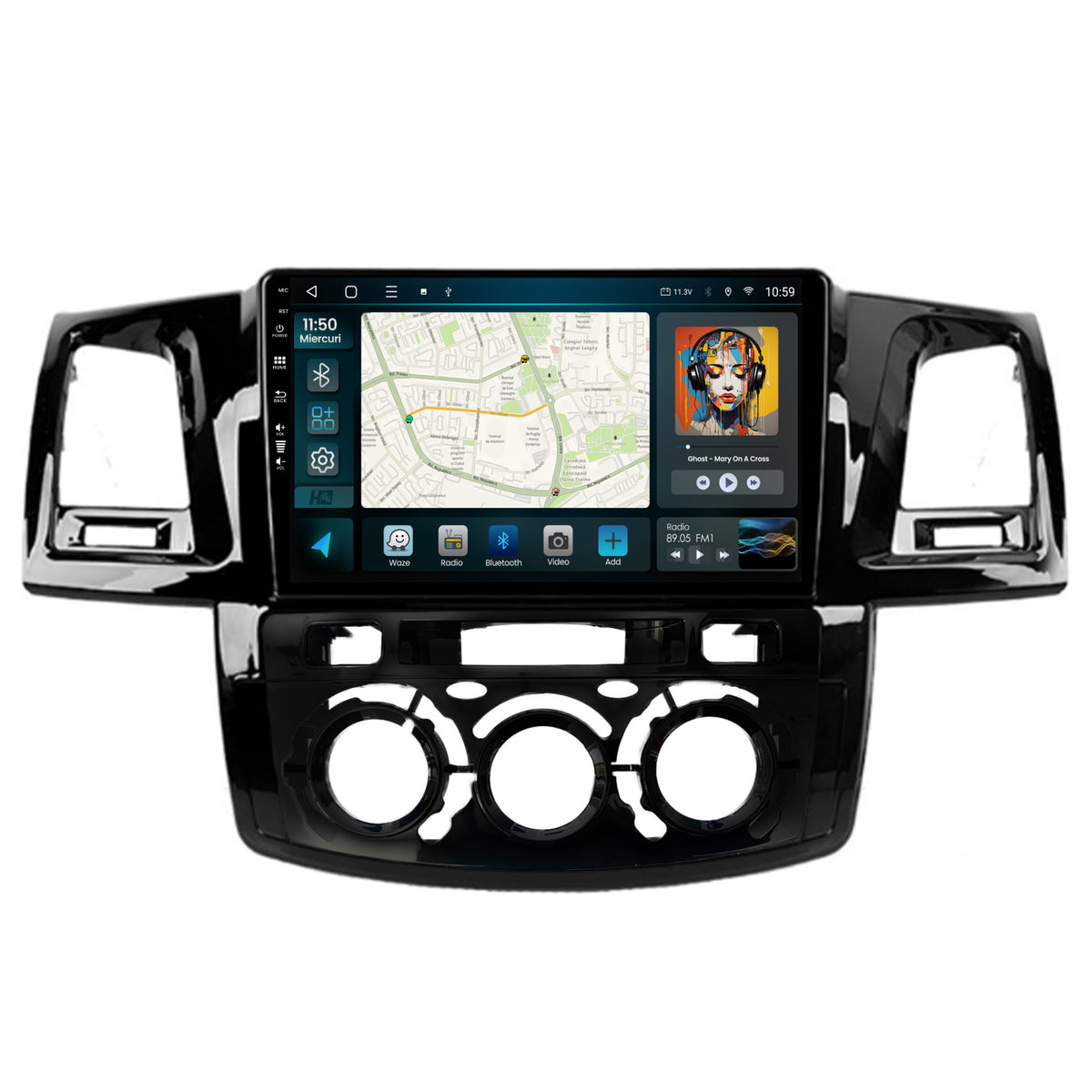 Navigatie HUB64 Toyota Hilux (2008-2014) Clima Manuala, 4GB RAM, Android, Quadcore, DSP, GPS, Wi-FI, Carplay, Android Auto, USB, Bluetooth, Waze, Touchscreen, 9 inch
