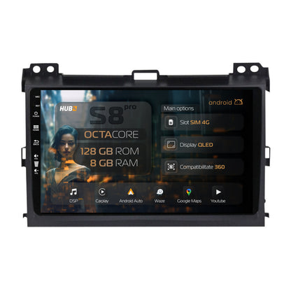 Navigatie HUB64 Toyota Prado J120 (2002-2010), 8GB RAM, Android, Octacore, Slot Sim 4G, DSP, GPS, Wi-FI, Carplay, Android Auto, USB, Bluetooth, Waze, Touchscreen, 9 Inch