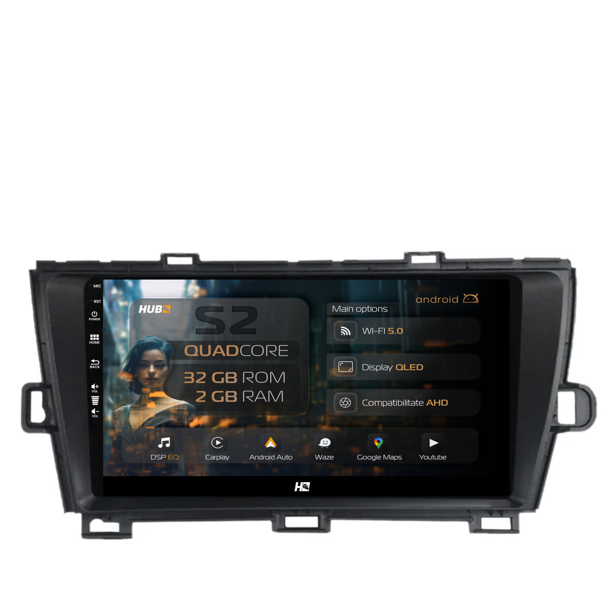 Navigatie HUB64 Toyota Prius (2009-2014), 2GB RAM, Android, GPS, Wi-FI, Carplay, Android Auto, USB, Bluetooth, Radio, Waze, Touchscreen, 9 Inch