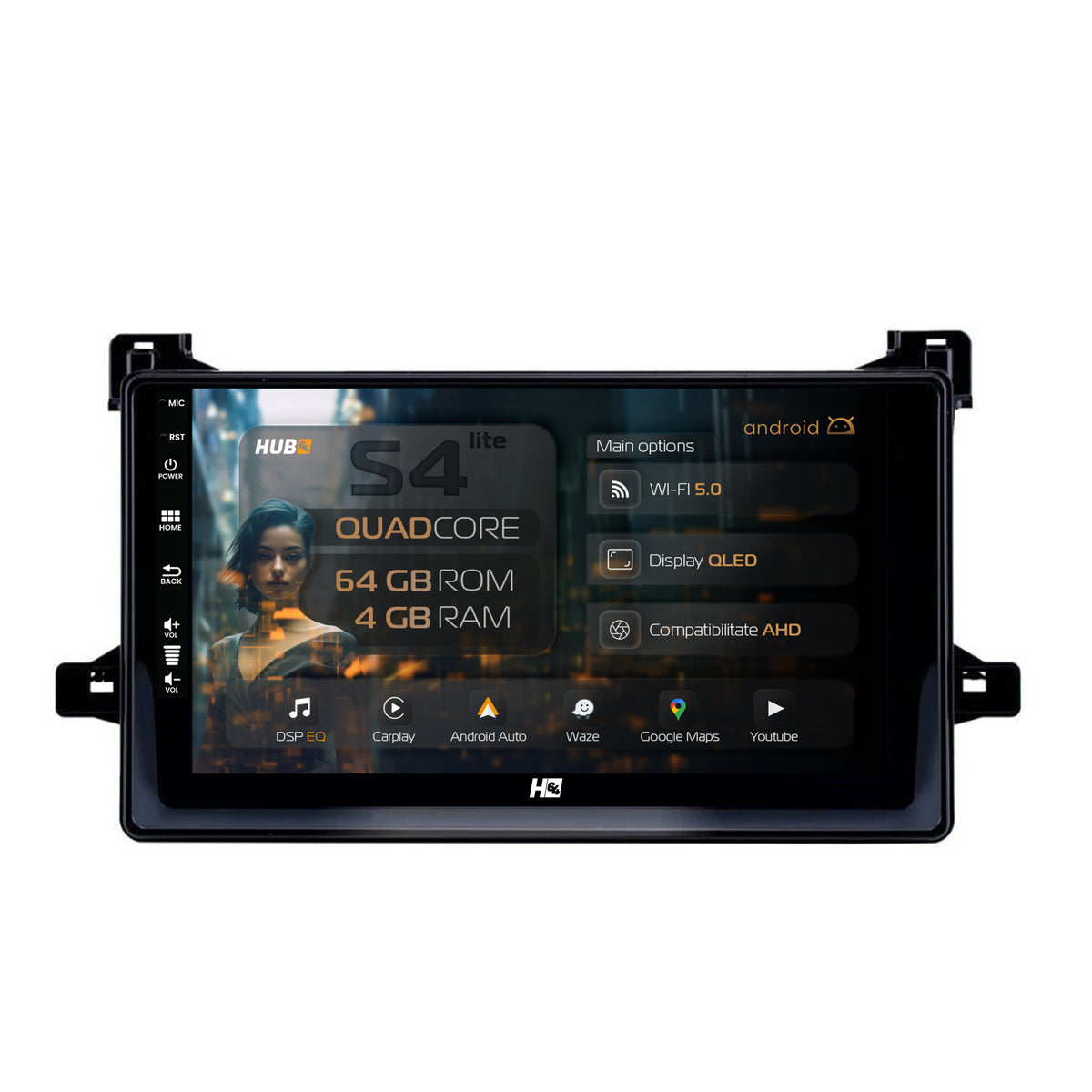 Navigatie HUB64 Toyota Prius (2015+), 4GB RAM, Android, Quadcore, DSP, GPS, Wi-FI, Carplay, Android Auto, USB, Bluetooth, Waze, Touchscreen, 9 Inch
