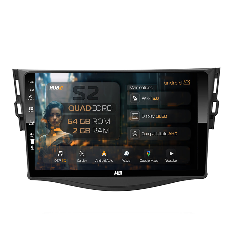 Navigatie HUB64 Toyota RAV4 (2006-2013), 2GB RAM, Android, GPS, Wi-FI, Carplay, Android Auto, USB, Bluetooth, Radio, Waze, Touchscreen, 9 inch