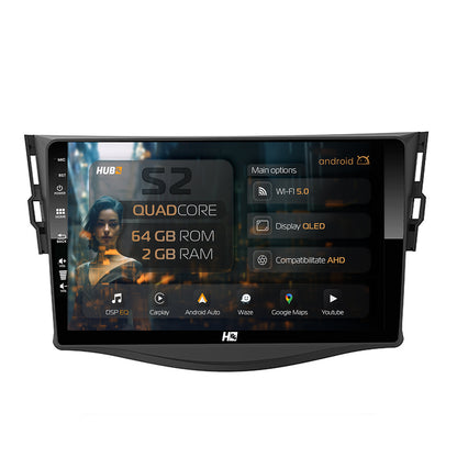 Navigatie HUB64 Toyota RAV4 (2006-2013), 2GB RAM, Android, GPS, Wi-FI, Carplay, Android Auto, USB, Bluetooth, Radio, Waze, Touchscreen, 9 inch