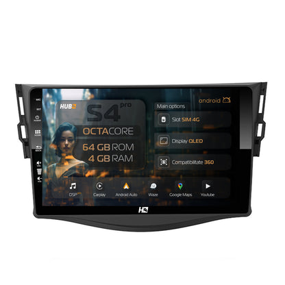 Navigatie HUB64 Toyota RAV4 (2006-2013), 4GB RAM, Android, Octacore, Slot Sim 4G, DSP, GPS, Wi-FI, Carplay, Android Auto, USB, Bluetooth, Waze, Touchscreen, 9 inch