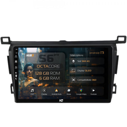 Navigatie HUB64 Toyota RAV4 (2013-2018), 6GB RAM, Android, Octacore, Slot Sim 4G, DSP, GPS, Wi-FI, Carplay, Android Auto, USB, Bluetooth, Waze, Touchscreen, 9 Inch
