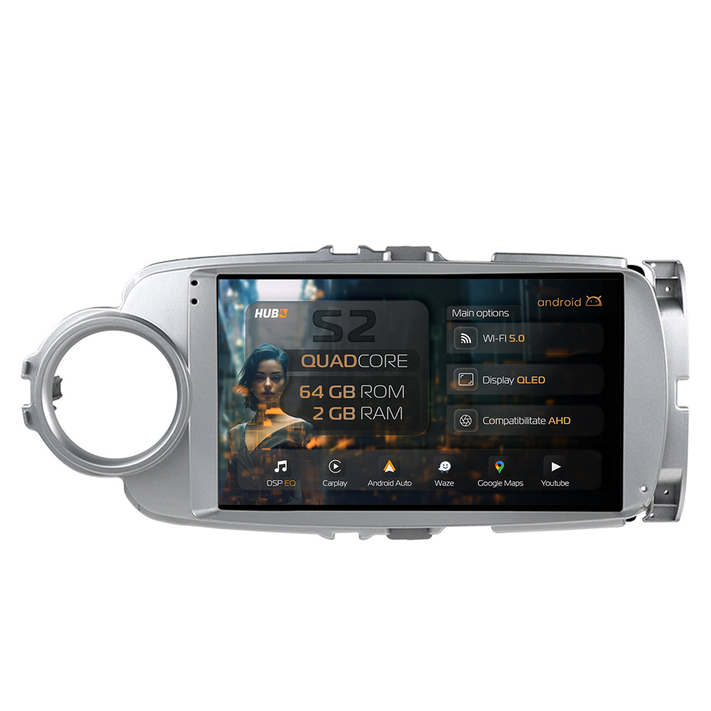 Navigatie HUB64 Toyota Yaris (2010-2018), 2GB RAM, Android, GPS, Wi-FI, Carplay, Android Auto, USB, Bluetooth, Radio, Waze, Touchscreen, 9 inch
