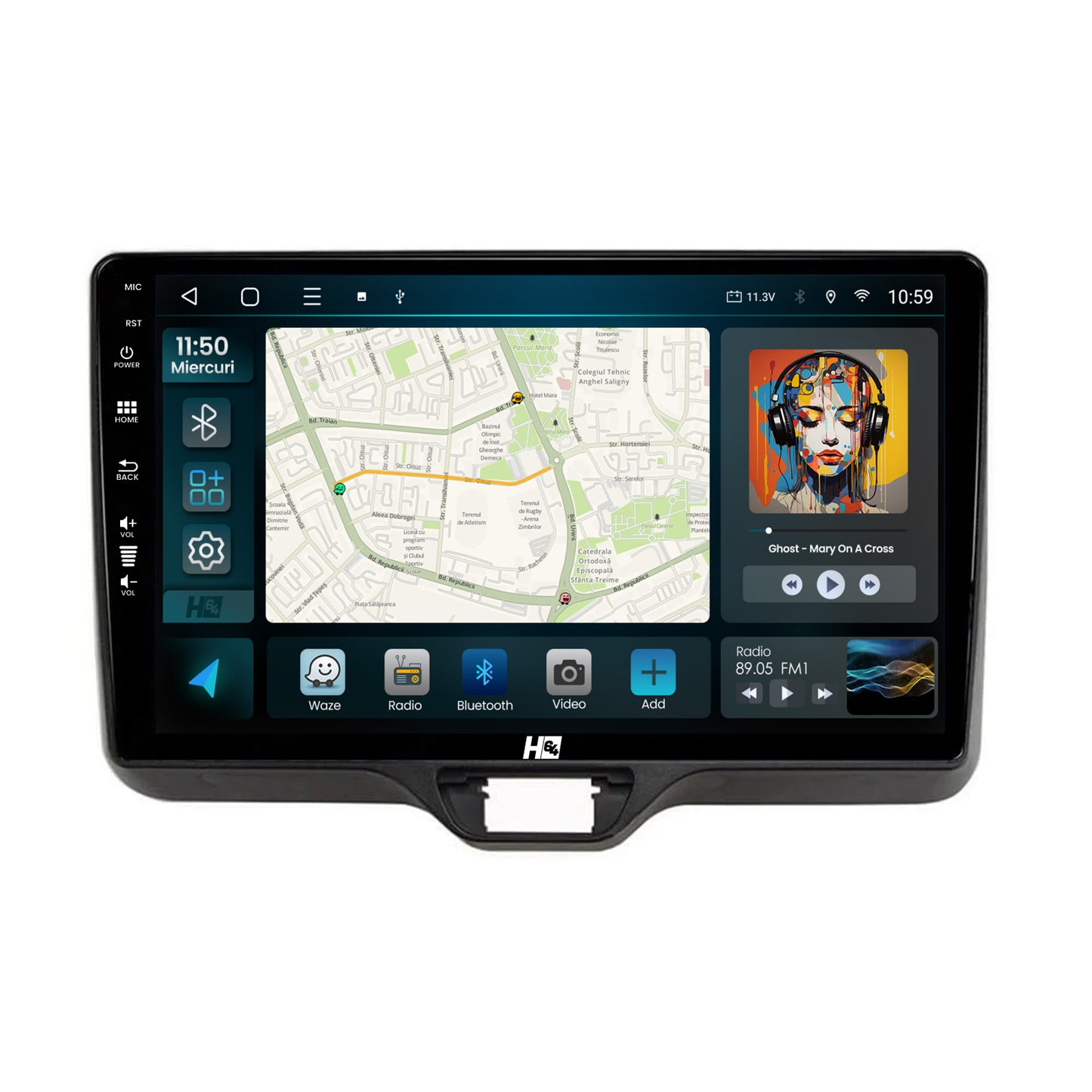 Navigatie HUB64 Toyota Yaris (2020+), 4GB RAM, Android, Quadcore, DSP, GPS, Wi-FI, Carplay, Android Auto, USB, Bluetooth, Waze, Touchscreen, 10.1 inch