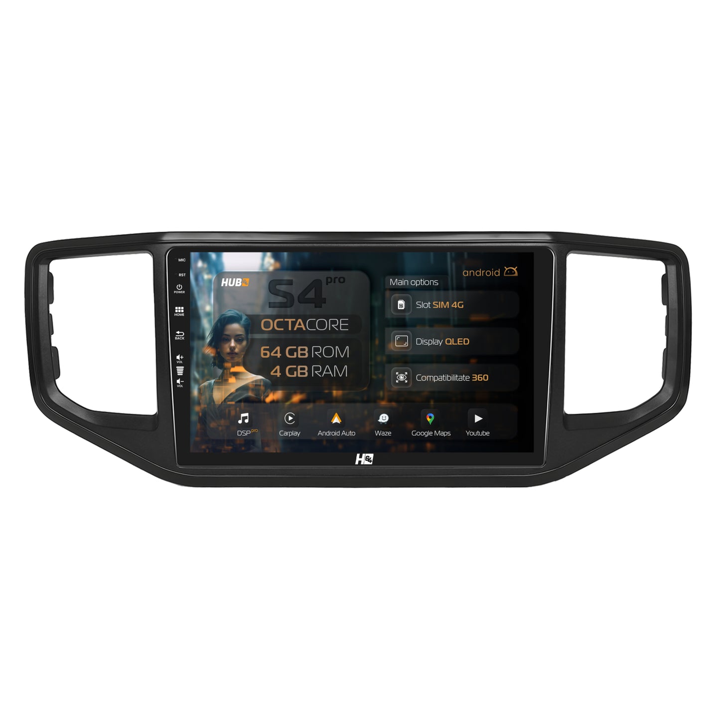 Navigatie HUB64 Volkswagen Amarok (2017-2021), 4GB RAM, Android, Octacore, Slot Sim 4G, DSP, GPS, Wi-FI, Carplay, Android Auto, USB, Bluetooth, Waze, Touchscreen, 9 Inch