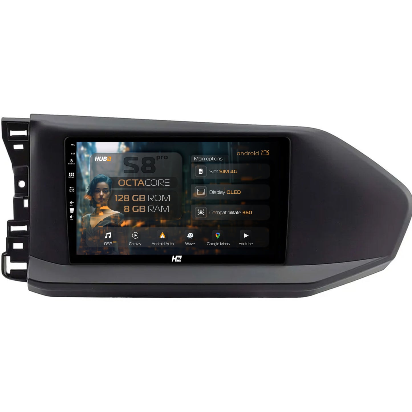 Navigatie HUB64 Volkswagen Caddy (2023+), 8GB RAM, Android, Octacore, Slot Sim 4G, DSP, GPS, Wi-FI, Carplay, Android Auto, USB, Bluetooth, Waze, Touchscreen, 9 Inch