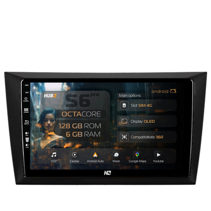 Navigatie HUB64 Volkswagen Golf 6, 6GB RAM, Android, Octacore, Slot Sim 4G, DSP, GPS, Wi-FI, Carplay, Android Auto, USB, Bluetooth, Waze, Touchscreen, 9 Inch