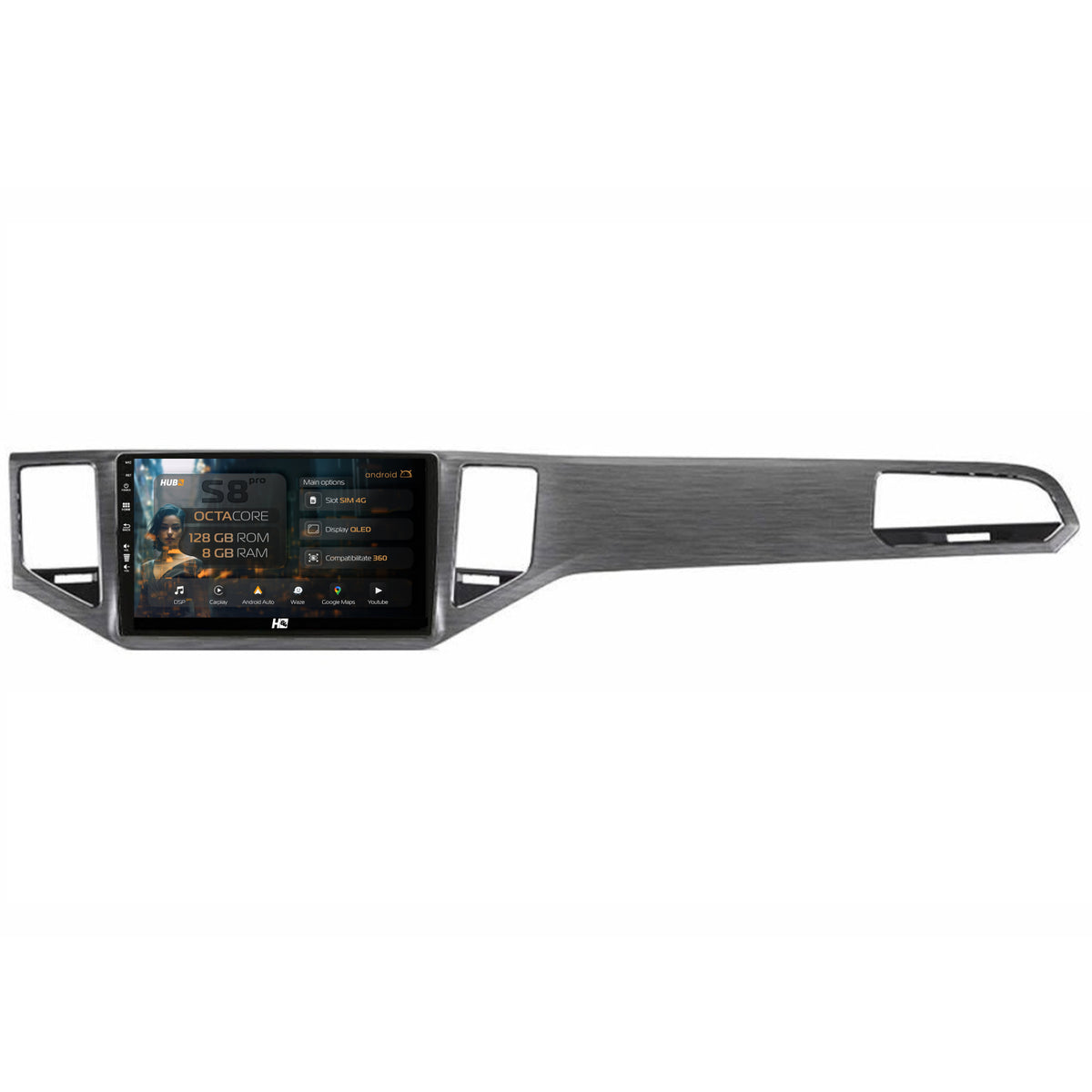 Navigatie HUB64 Volkswagen Golf Sportsvan (2014-2020), 8GB RAM, Android, Octacore, Slot Sim 4G, DSP, GPS, Wi-FI, Carplay, Android Auto, USB, Bluetooth, Waze, Touchscreen, 10.1 Inch