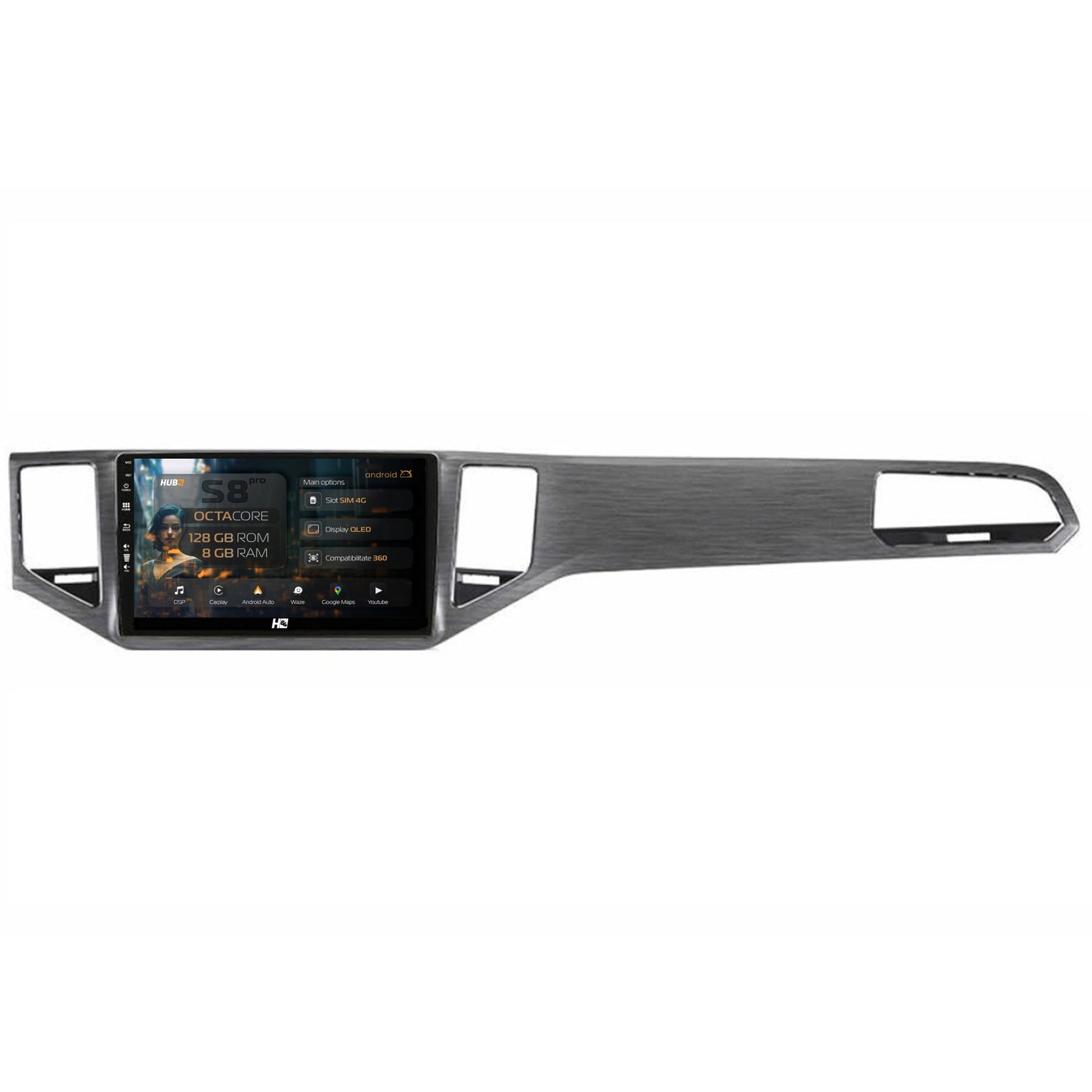 Navigatie HUB64 Volkswagen Golf Sportsvan (2014-2020), 8GB RAM, Android, Octacore, Slot Sim 4G, DSP, GPS, Wi-FI, Carplay, Android Auto, USB, Bluetooth, Waze, Touchscreen, 10.1 Inch